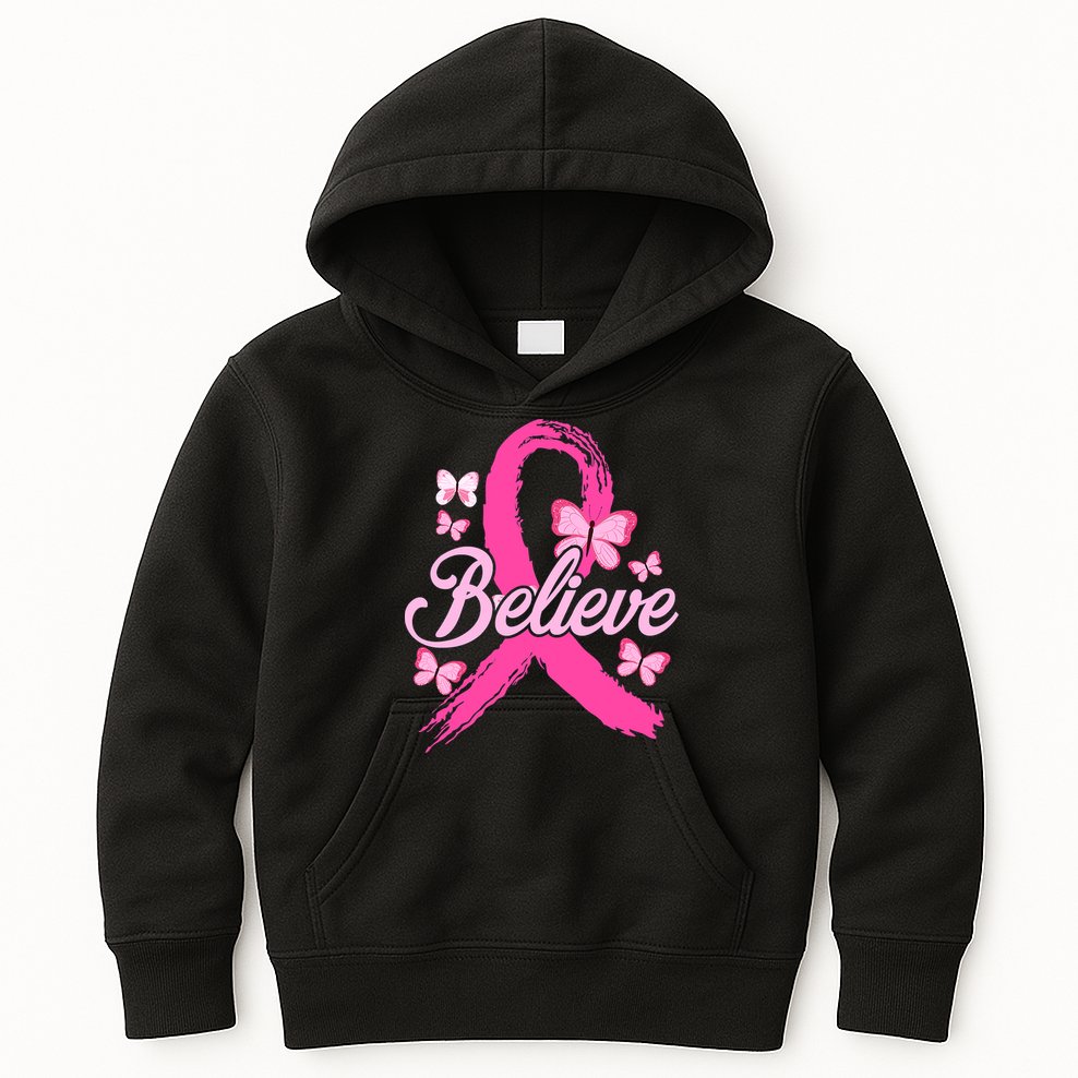 Believe Breast Cancer Awareness Month Breast Cancer Kids Hoodie