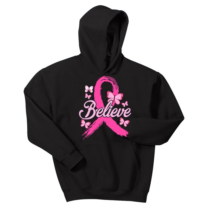 Believe Breast Cancer Awareness Month Breast Cancer Kids Hoodie