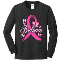 Believe Breast Cancer Awareness Month Breast Cancer Kids Long Sleeve Shirt