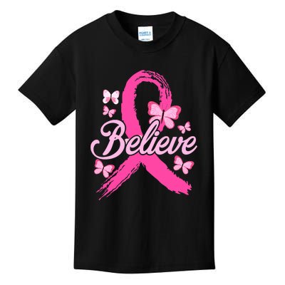 Believe Breast Cancer Awareness Month Breast Cancer Kids T-Shirt