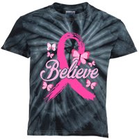 Believe Breast Cancer Awareness Month Breast Cancer Kids Tie-Dye T-Shirt