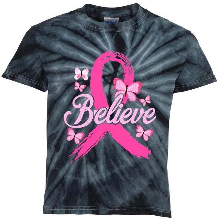 Believe Breast Cancer Awareness Month Breast Cancer Kids Tie-Dye T-Shirt