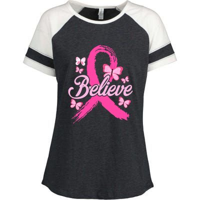 Believe Breast Cancer Awareness Month Breast Cancer Enza Ladies Jersey Colorblock Tee