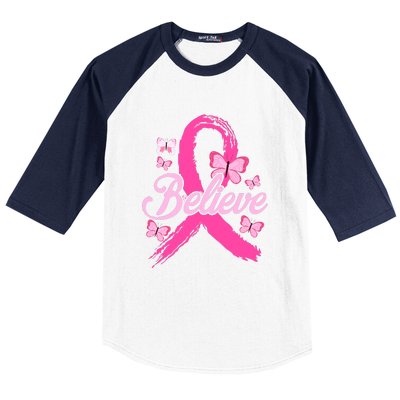 Believe Breast Cancer Awareness Month Breast Cancer Baseball Sleeve Shirt