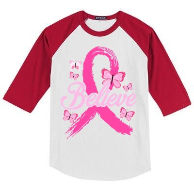 Believe Breast Cancer Awareness Month Breast Cancer Kids Colorblock Raglan Jersey