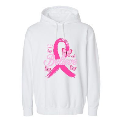 Believe Breast Cancer Awareness Month Breast Cancer Garment-Dyed Fleece Hoodie