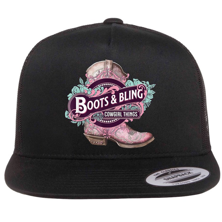 Boots & Bling Cowgirl Things Cute Western Country Rodeo Flat Bill Trucker Hat