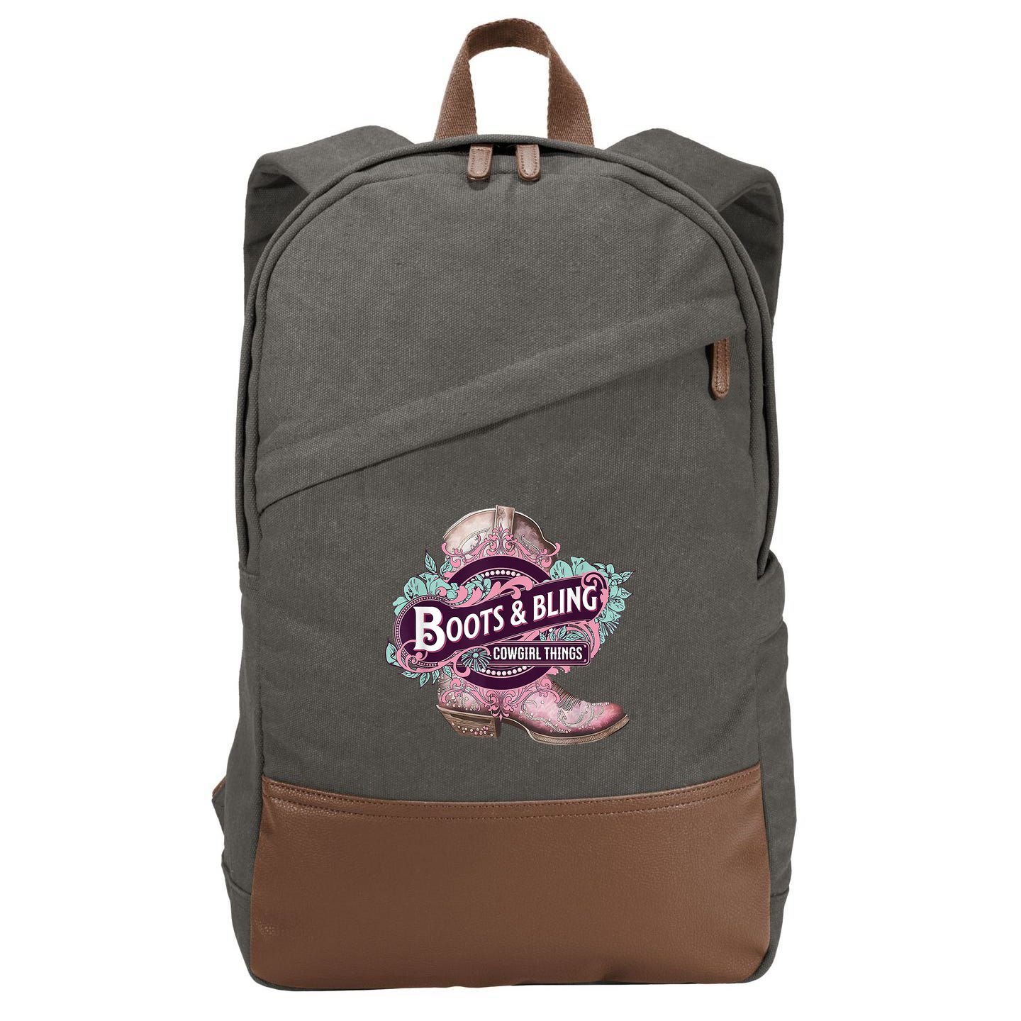 Boots & Bling Cowgirl Things Cute Western Country Rodeo Cotton Canvas Backpack