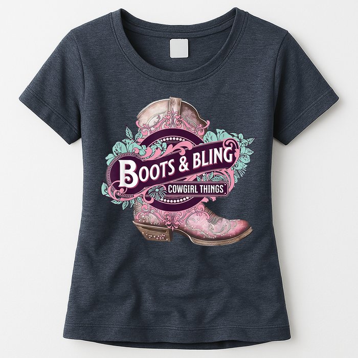 Boots & Bling Cowgirl Things Cute Western Country Rodeo Womens T-Shirt