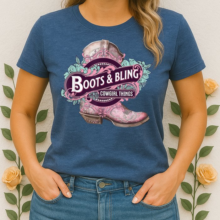 Boots & Bling Cowgirl Things Cute Western Country Rodeo Womens T-Shirt