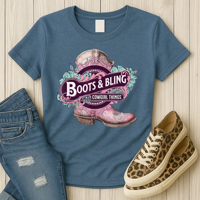 Boots & Bling Cowgirl Things Cute Western Country Rodeo Womens T-Shirt