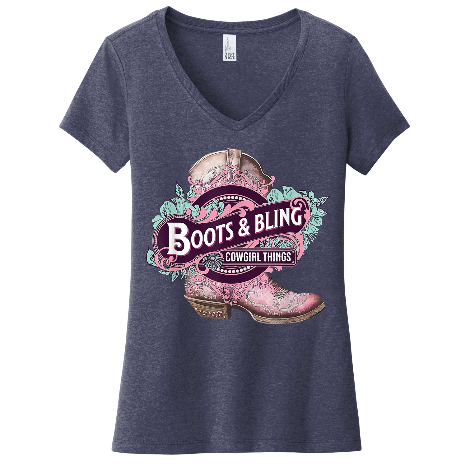 Boots & Bling Cowgirl Things Cute Western Country Rodeo Women's V-Neck T-Shirt