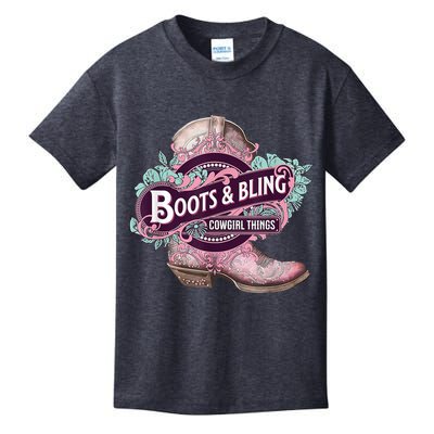 Boots & Bling Cowgirl Things Cute Western Country Rodeo Kids T-Shirt