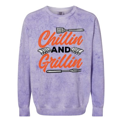 Bbq Barbeque Chillin And Grillin Funny Gift Colorblast Crewneck Sweatshirt