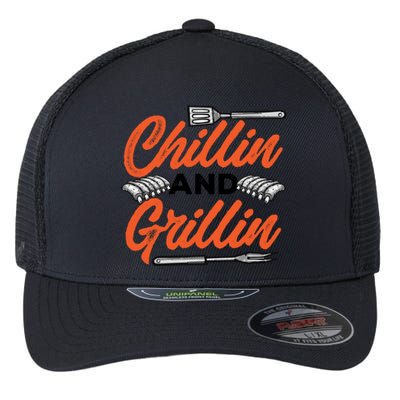 Bbq Barbeque Chillin And Grillin Funny Gift Flexfit Unipanel Trucker Cap