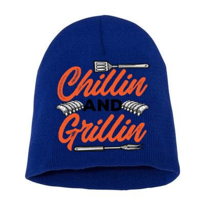 Bbq Barbeque Chillin And Grillin Funny Gift Short Acrylic Beanie