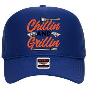 Bbq Barbeque Chillin And Grillin Funny Gift High Crown Mesh Back Trucker Hat