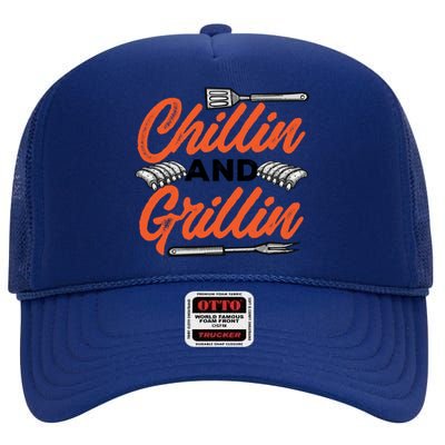 Bbq Barbeque Chillin And Grillin Funny Gift High Crown Mesh Back Trucker Hat