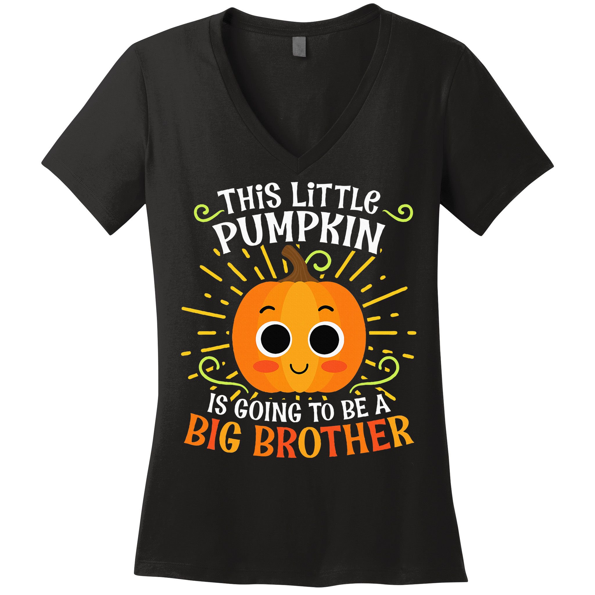 Big Brother Cute Thanksgiving Pumpkin Pregnancy Announcement Women's V-Neck T-Shirt