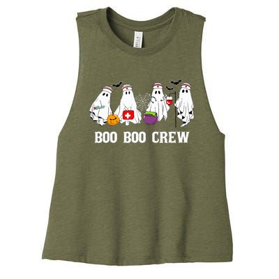 Boo Boo Crew Nurse Funny Ghost Halloween Nursing Women's Racerback Cropped Tank