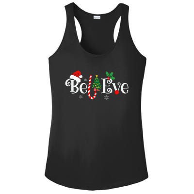 BEST BELIEVE CHRISTMAS PAJAMA EVER Xmas Family Funny Ladies PosiCharge Competitor Racerback Tank