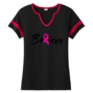 Believe Breast Cancer Awareness Month Ladies Halftime Notch Neck Tee