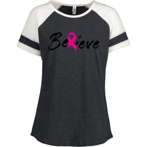 Believe Breast Cancer Awareness Month Enza Ladies Jersey Colorblock Tee