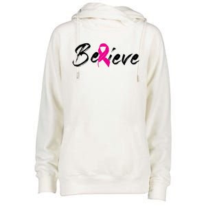 Believe Breast Cancer Awareness Month Womens Funnel Neck Pullover Hood