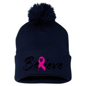 Believe Breast Cancer Awareness Month Pom Pom 12in Knit Beanie