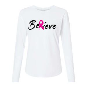 Believe Breast Cancer Awareness Month Womens Cotton Relaxed Long Sleeve T-Shirt