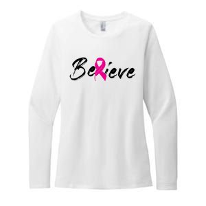 Believe Breast Cancer Awareness Month Womens CVC Long Sleeve Shirt