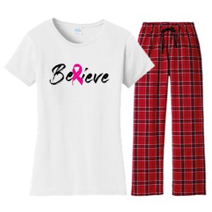 Believe Breast Cancer Awareness Month Women's Flannel Pajama Set