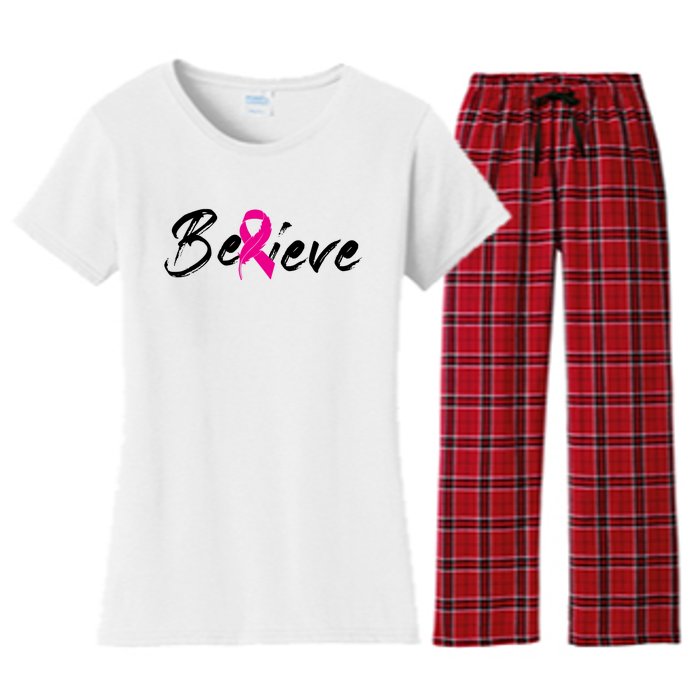 Believe Breast Cancer Awareness Month Women's Flannel Pajama Set