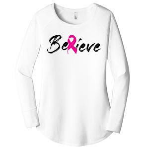 Believe Breast Cancer Awareness Month Women's Perfect Tri Tunic Long Sleeve Shirt