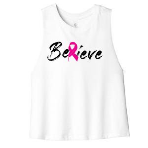 Believe Breast Cancer Awareness Month Women's Racerback Cropped Tank