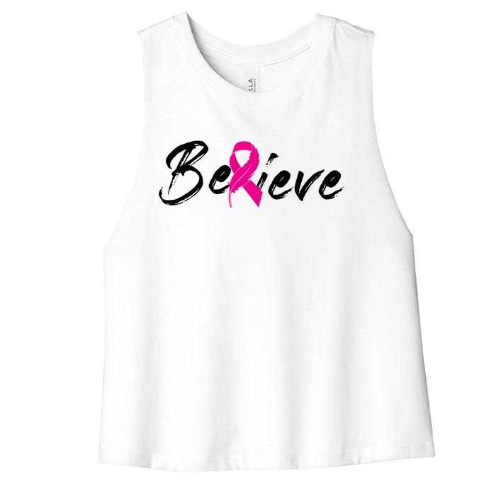 Believe Breast Cancer Awareness Month Women's Racerback Cropped Tank