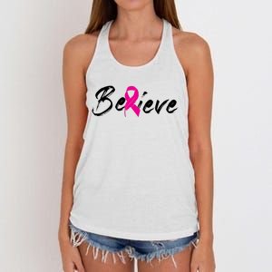 Believe Breast Cancer Awareness Month Women's Knotted Racerback Tank