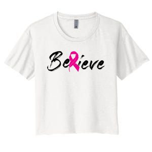 Believe Breast Cancer Awareness Month Women's Crop Top Tee