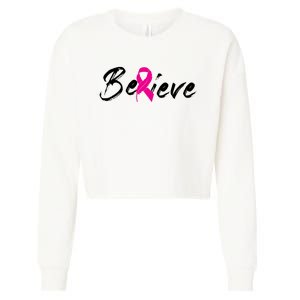 Believe Breast Cancer Awareness Month Cropped Pullover Crew