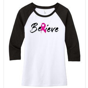 Believe Breast Cancer Awareness Month Women's Tri-Blend 3/4-Sleeve Raglan Shirt