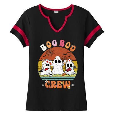 Boo Boo Crew Nurse Ghost Funny Halloween Costume Matching Ladies Halftime Notch Neck Tee