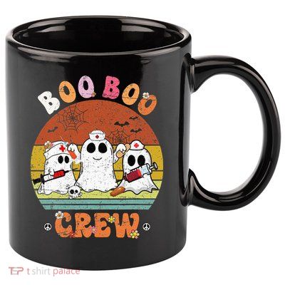 Boo Boo Crew Nurse Ghost Funny Halloween Costume Matching 11oz C Handle Ceramic Mug