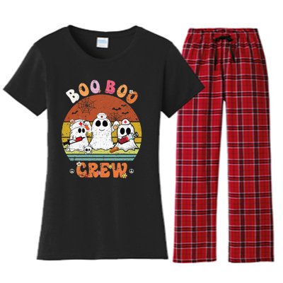 Boo Boo Crew Nurse Ghost Funny Halloween Costume Matching Women's Flannel Pajama Set