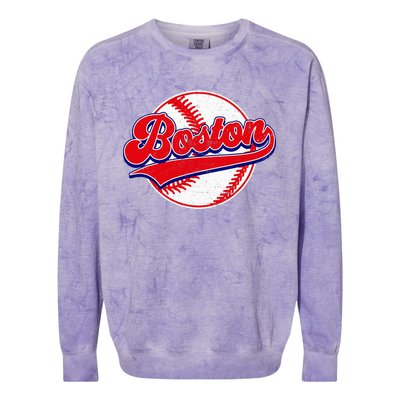 Boston Baseball Cityscape Distressed Women Colorblast Crewneck Sweatshirt