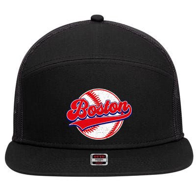 Boston Baseball Cityscape Distressed Women 7 Panel Mesh Trucker Snapback Hat
