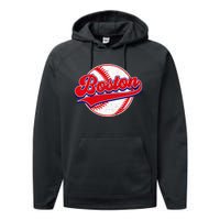 Boston Baseball Cityscape Distressed Women Performance Fleece Hoodie