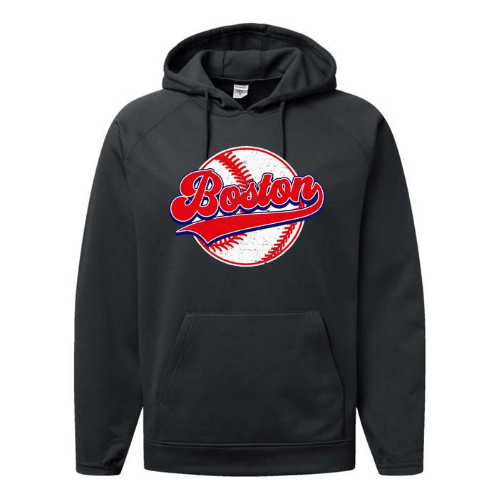 Boston Baseball Cityscape Distressed Women Performance Fleece Hoodie