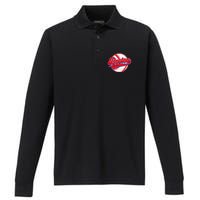 Boston Baseball Cityscape Distressed Women Performance Long Sleeve Polo