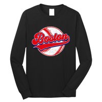 Boston Baseball Cityscape Distressed Women Long Sleeve Shirt