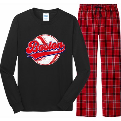 Boston Baseball Cityscape Distressed Women Long Sleeve Pajama Set